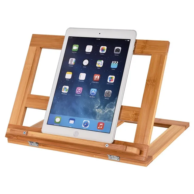 Premium adjustable Bamboo Book Stand, solid wooden book holder