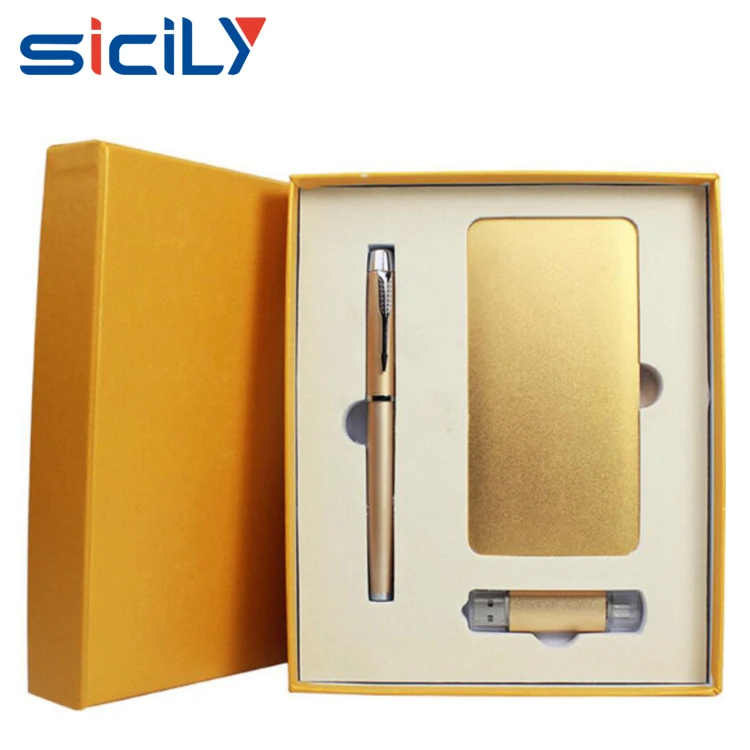Уникальные идеи для подарков, золотой корпоративный подарочный набор, деловой Подарочный набор с внешним аккумулятором/OTG USB флэш-накопителем/металлической ручкой