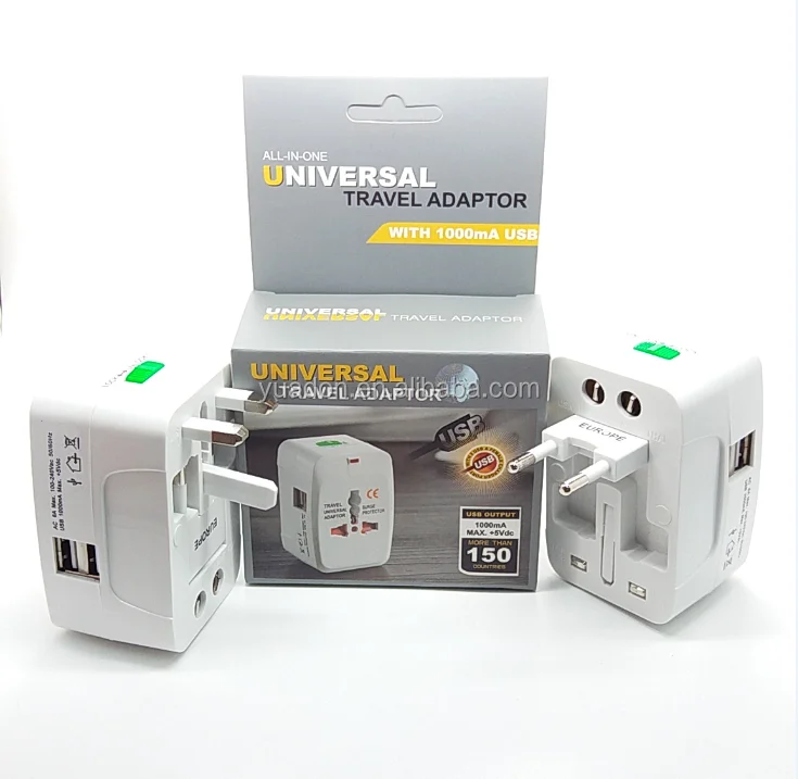 Yuadon AC Universal World Travel Power Adapter, Dual USB Electric Adaptor Kit for Cell Phone