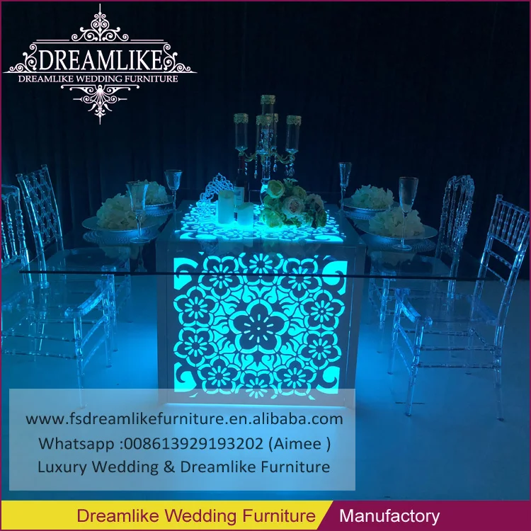  illuminating Kaleidoscope flower pattern durable metal cube base square glass top stunning LED party table
