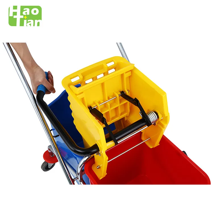 Haotian B-043 Model Bucket Mop Wringer Trolley Rubber BUCKETS Side-press Double Plastic High Grade Plastic 60L 100 Pieces 10kg