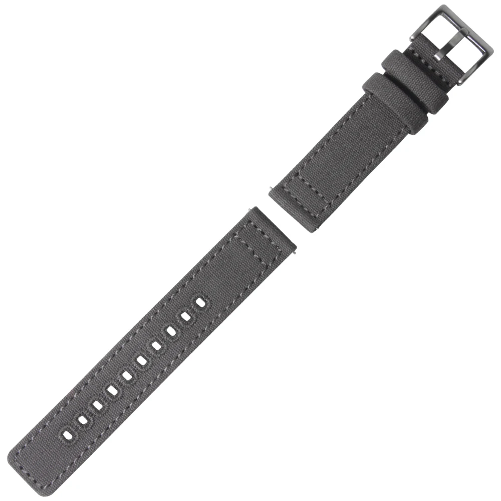 Hot Sell Gray 2 Piece Of Watch Bands Canvas Straps In 18mm-22mm with Quick Release Spring Bar And Embroidery Hole