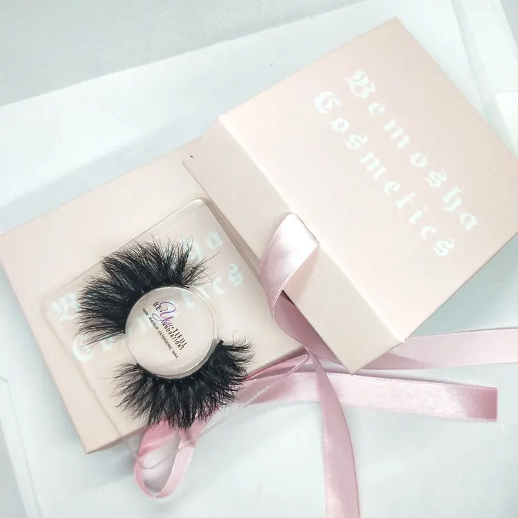 Wholesale Custom Long Dramatic 25mm Lashes Individual Create Your Own Lashes With pink Custom Packaging