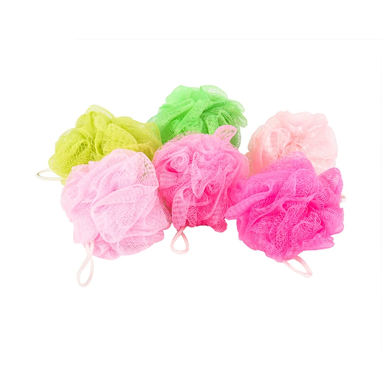 Wholesale Shower Body Mesh Pouf Exfoliating Bath Sponge produced by PE material and added dyestuff