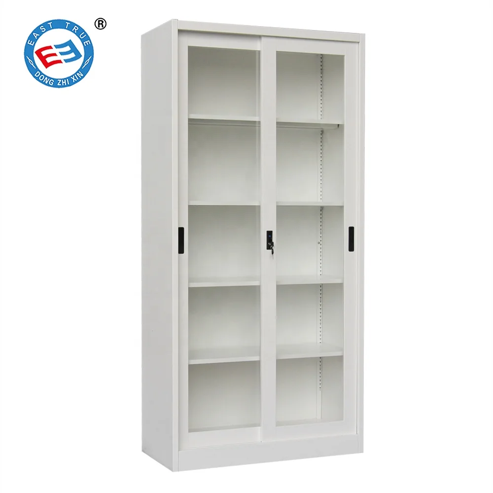 Stainless Steel 4 Shelve Storage Cabinet Iron Document Cupboard Glass Door Metal Filing Cabinet