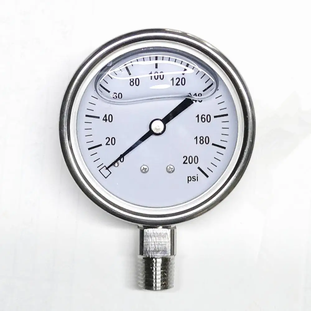 200PSI 1/4NPT 316/304l SS 60mm Safety Bourdon Type Gauges Stainless Steel High Temperature Resistant Glycerin Pressure Gauge