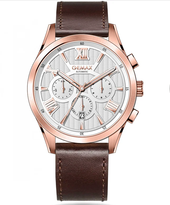 high quality genuine leather multifunction automatic mechanical large dial leather wrist watches for men