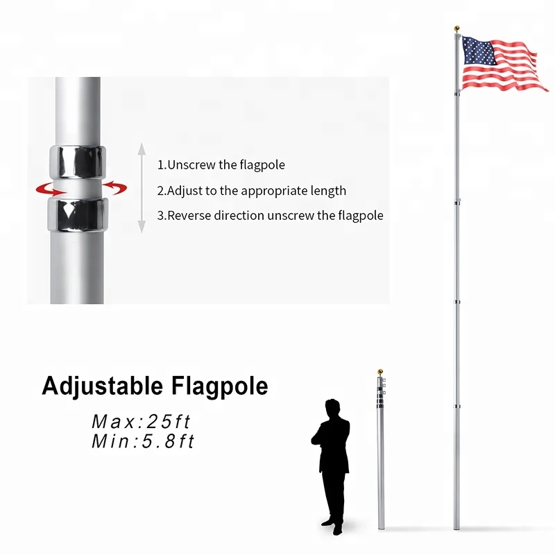 25ft Big Aluminum Flag Pole Spinning Flagpole  telescopic flapole