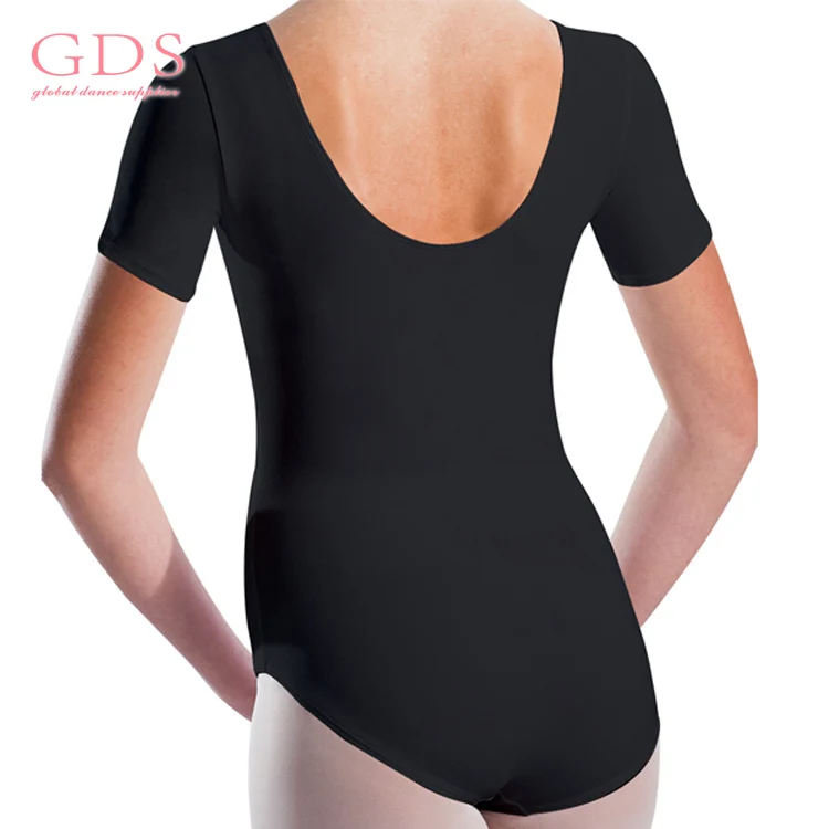 Тренировочное черное хлопковое трико с коротким рукавом для девочек