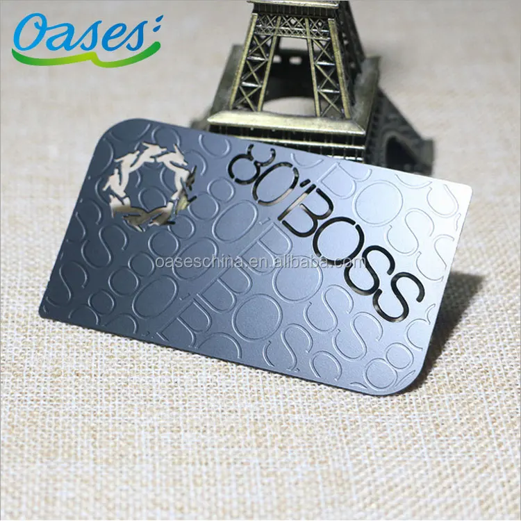 Custom black metal business card with laser logo