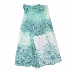 guangzhou cheap wholesale guipure african net royal blue 3d lace fabric with pearls