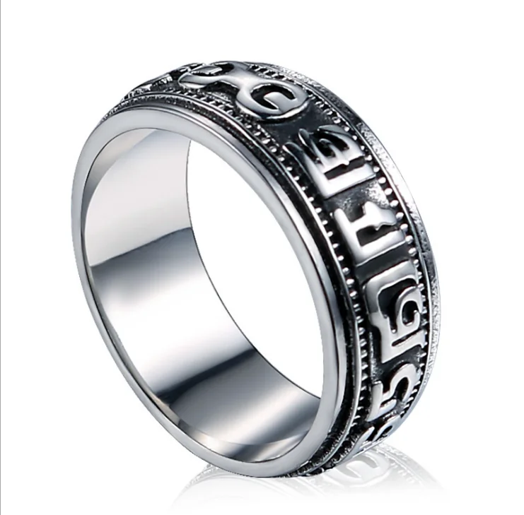 Мужские кольца с мантрой из нержавеющей стали, на заказ, оптом