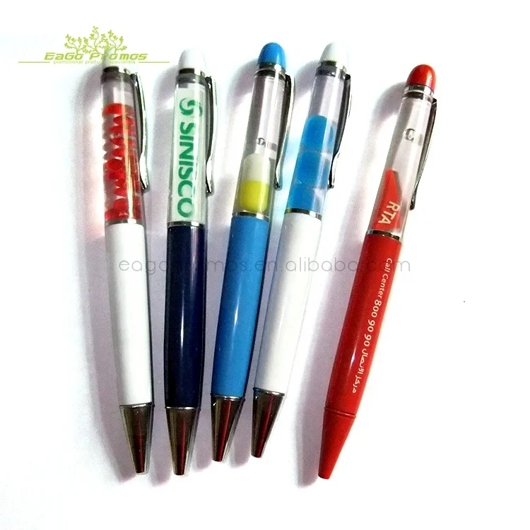 2024 Hot selling promotional customized logo liquid floating pen with 2D or 3D attachments