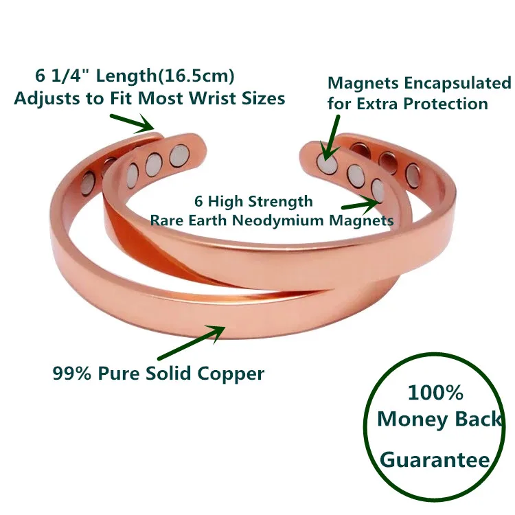 Fashion Wholesale Health Jewelry 12 magnets pure copper magnetic therapy bracelet