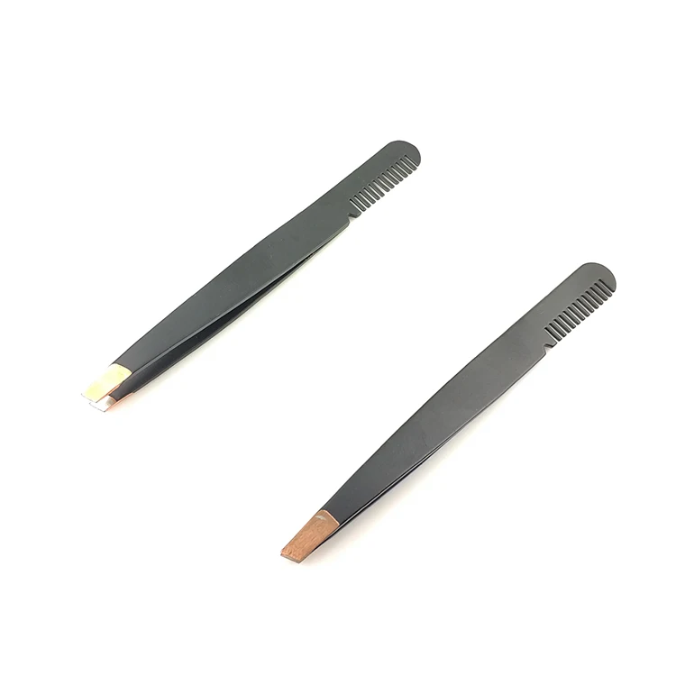 2023 wholesale custom logo professional cosmetic tweezers eyebrow clip with comb