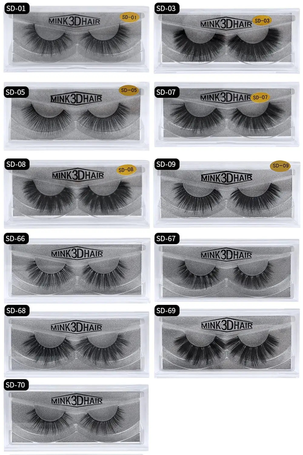 OEM New Arrival 3D Real Mink Lashes Top Selling Crystal Transparent Terrier Multilayer Soft Thick False Eyelashes 1 Pair