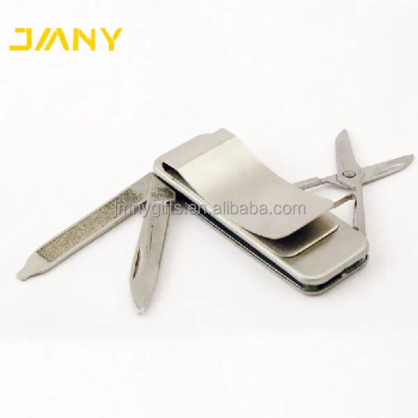 Пользовательский мужской универсальный зажим для денег карманный нож пилка для ногтей Ножницы из нержавеющей стали инструмент