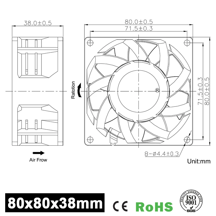 80mm 80x80x38mm 8038 12v 24v small dc brushless computer cooling fan 5v (TX8038HB) 12v micro 48v cooler industrial axial