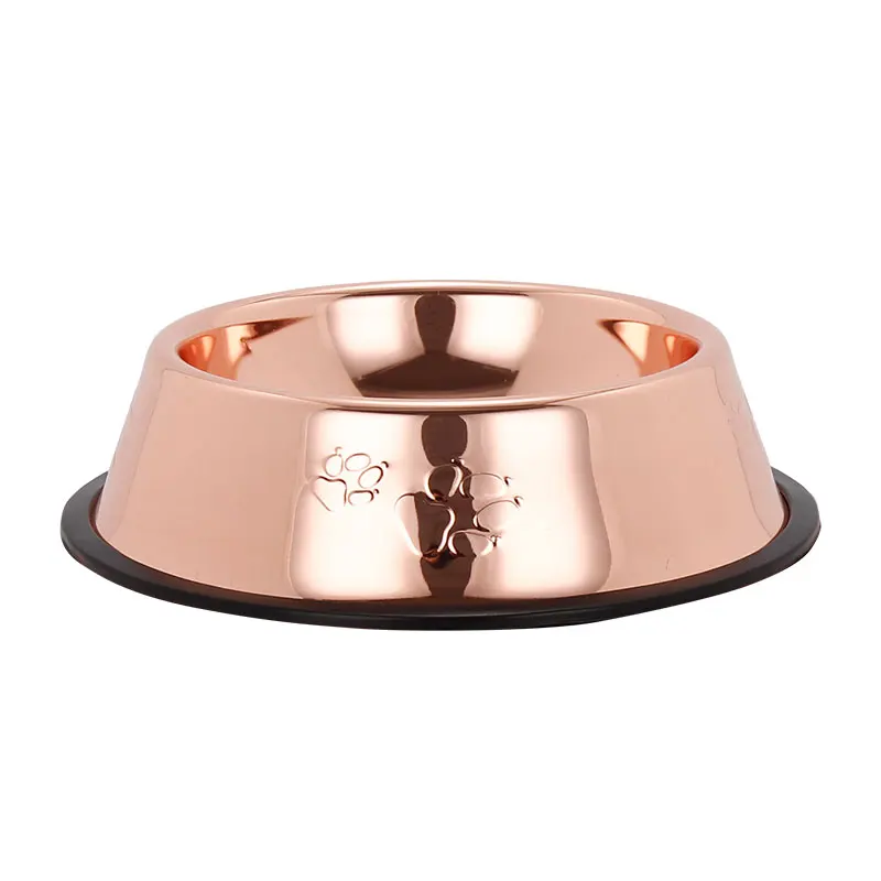 
Rose Color Steel Pet Feeder Stainless Steel Dog Bowls With Rubber Base Pet Food And Water Bowls Perfect For Dogs 