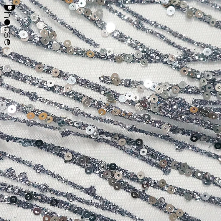 Corrugated Type Stylish And Atmospheric Sequin Glitter Lace Fabric