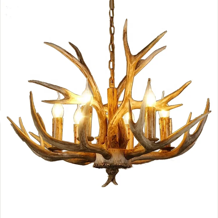 High quality vintage rural pendant light  retro antler chandelier antique industrial resin lamp for hotel hallway