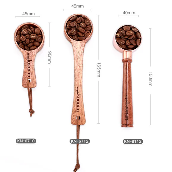 Koonan 12g wooden handle coffee bean measuring spoon coffee powder copper scoop