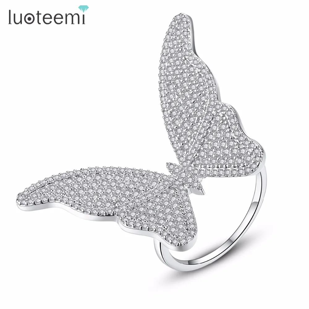 Винтажные Ювелирные изделия LUOTEEMI элегантное кольцо из белого золота с бабочкой милый популярный бренд для женщин противоаллергенные