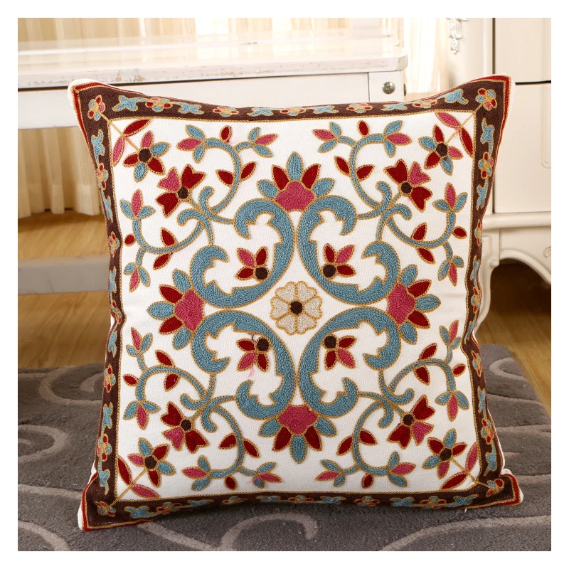 custom flowers design 45X45 cm cushion cover embroidery for sofa decor