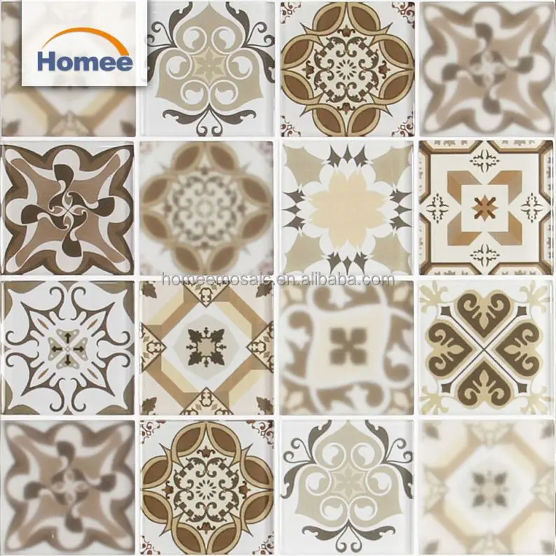 Brown square low price kitchen backsplash wall tile art chip 73x73mm for kitchen backsplash inkjet crystal mosaic glass plates