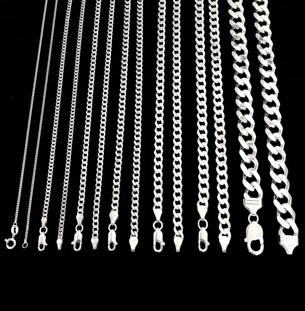 
pure 925 Silver jewelry Sterling Cuban Link Chain Cuban Necklace 