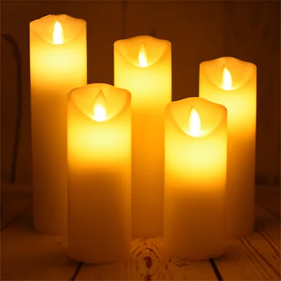 diameter 53 cylinder pillar paraffin wax remote controlled electric LED light 5 candles set