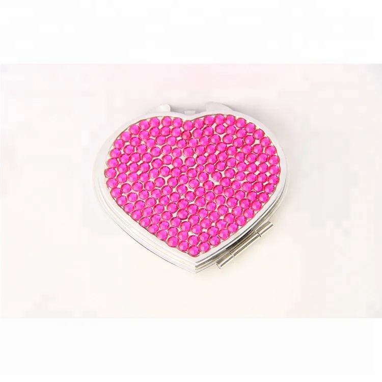 decorative hot pink bling heart pocket mirror