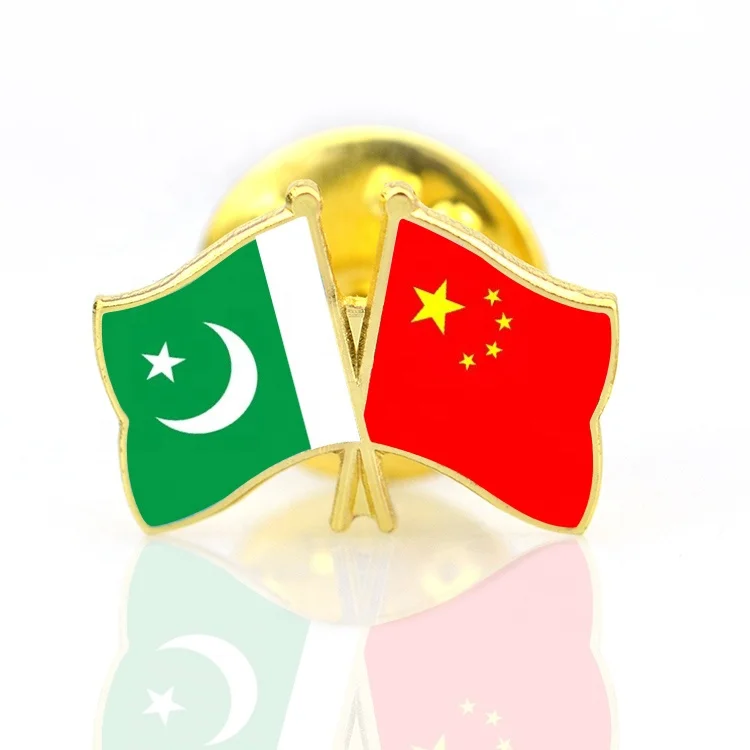 No Minimum Custom Oem Made Metal Crossed Two Country National Gold Double Flag Lapel Badge Pin Enamel Color