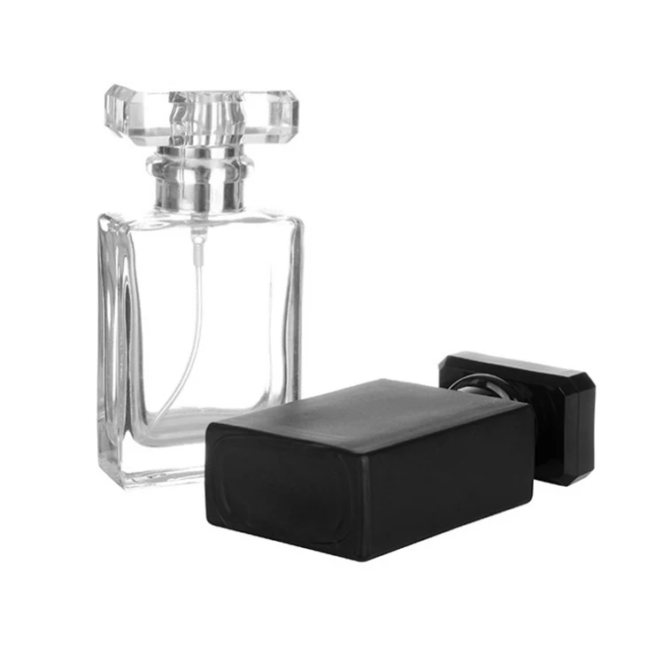 High Quality 30 ml Perfume Spray Bottle Black Glass Clear Square Empty Bottle