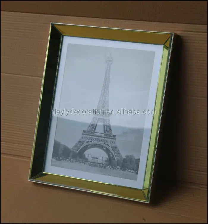 
shinning gold mirror stick on mirror photo frame with Eiffel Tower picture 