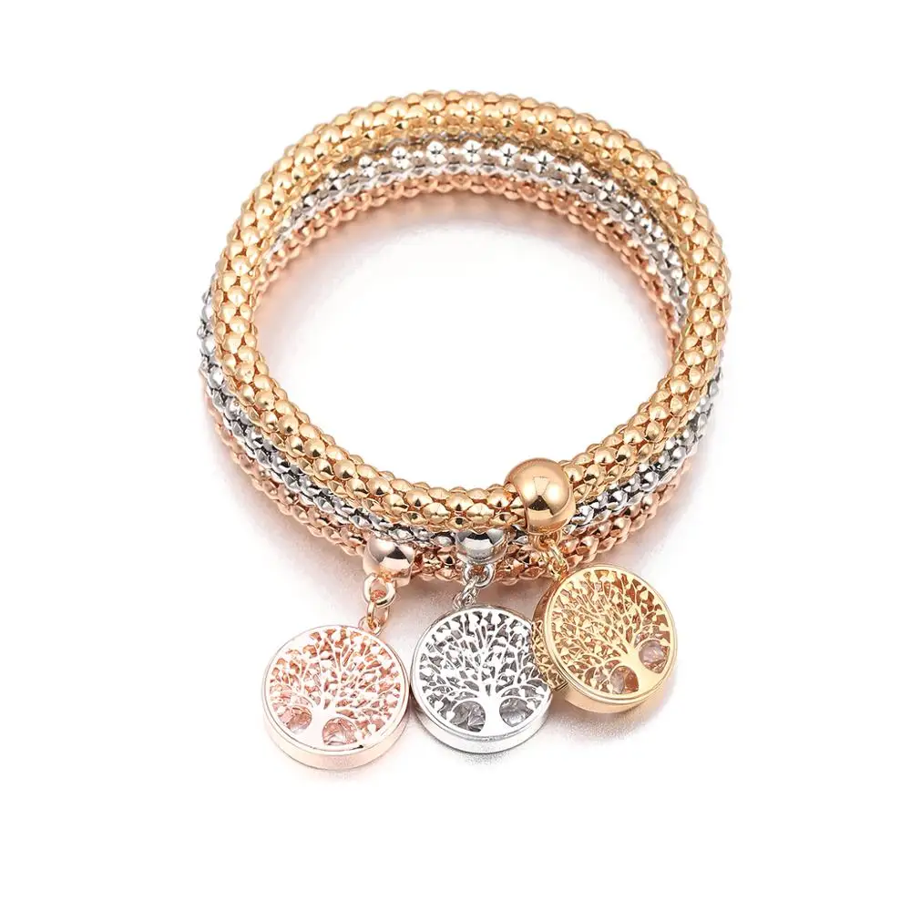 3 шт./компл. полые цепочки с попкорном Дерево жизни с кристаллами новые модные подвески браслет для женщин ювелирные изделия