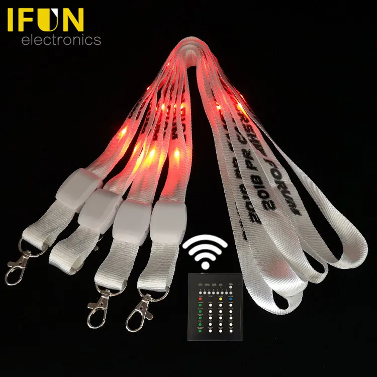Hot Selling OEM Custom Printing Conference Parties Fabric Remote Controlled Flashing Light Up LED Lanyard