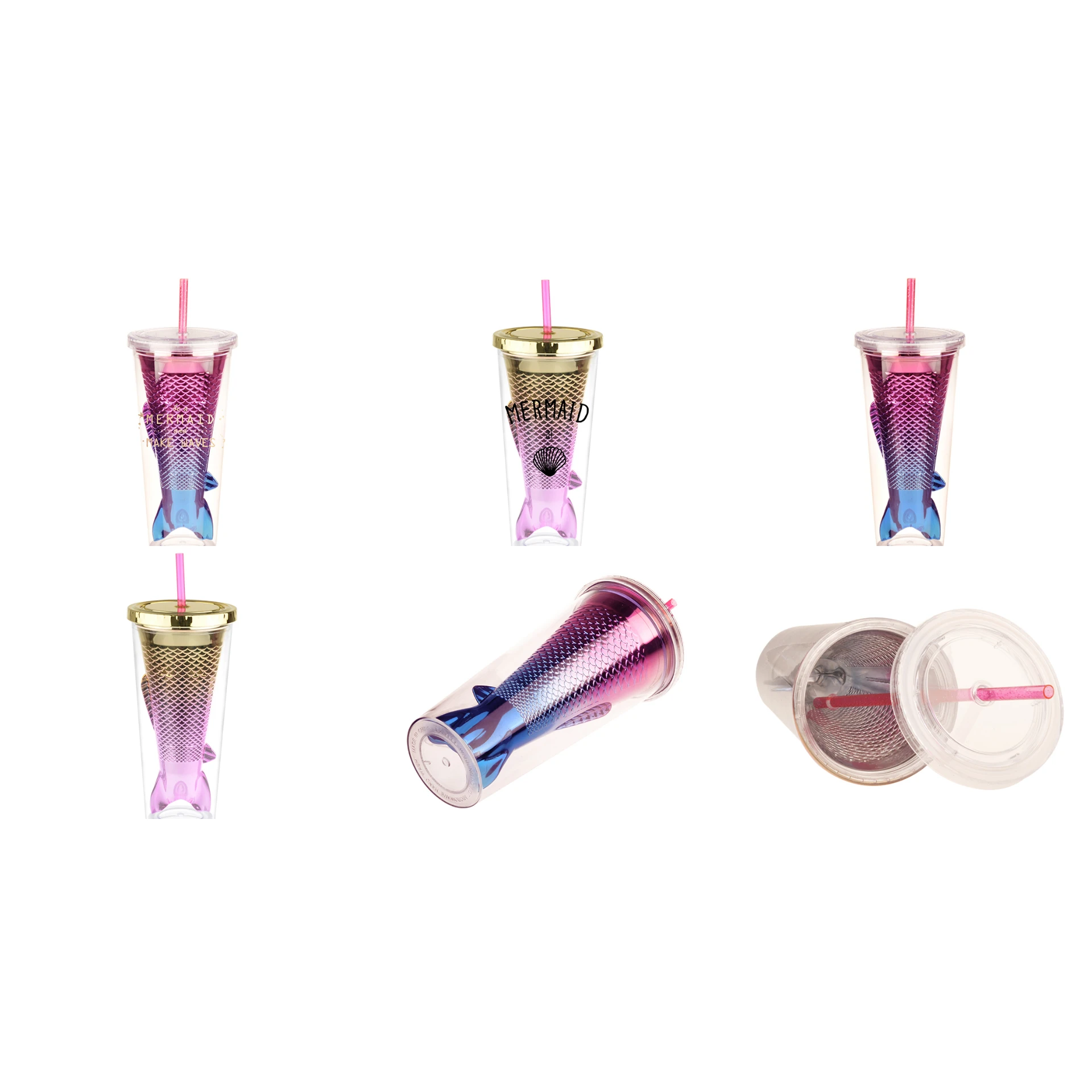 Wholesale Mermaid Design Straw Cup Spill Proof Kids Sippy Cup Cover Tumbler Bpa Free 500ml drinking plastic water bottle