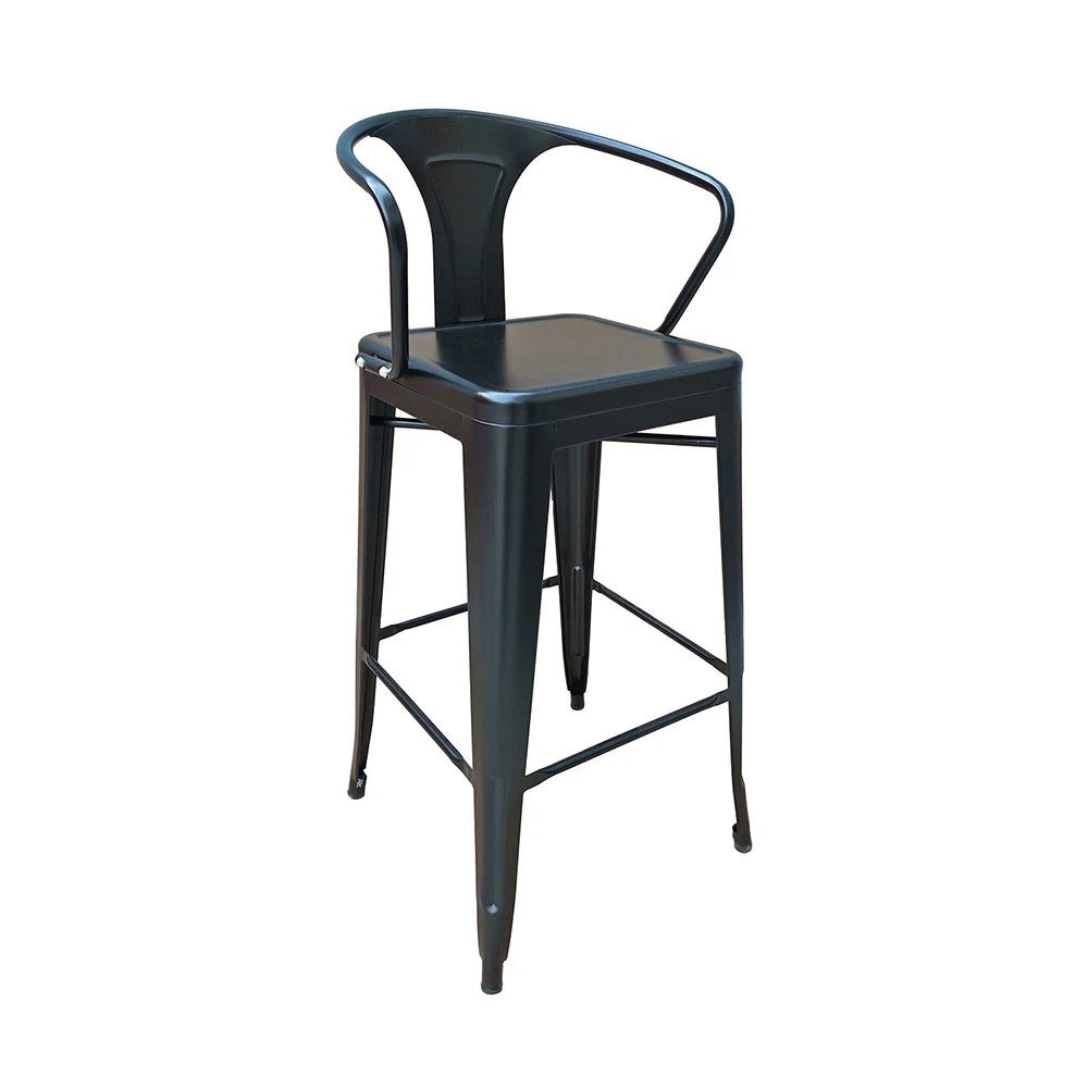 Modern design powder coated anti - rust metal iron steel bar stool with low black backrest