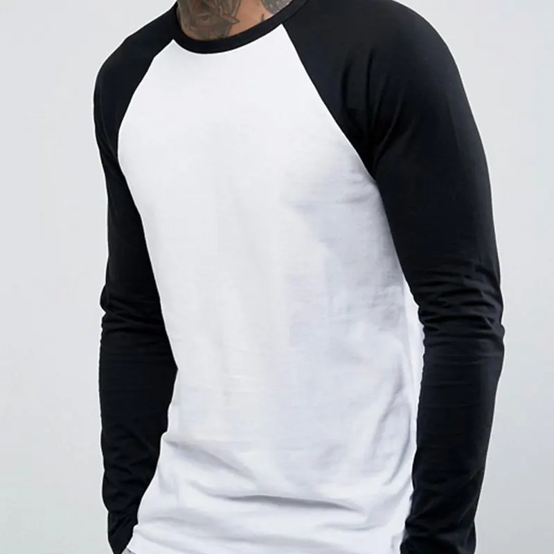 Bulk Cheap Good Quality  Raglan 3/4 Sleeve Baseball  T shirt Oem Custom Plain Men Long Sleeve Shirt