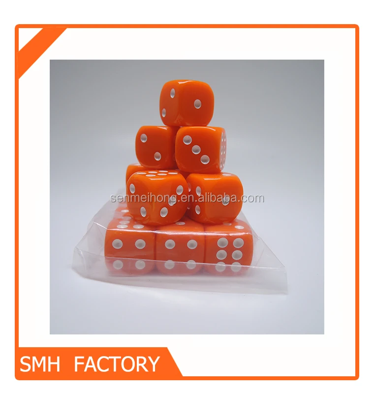 White Color Plastic Standard 16mm 6 sided Rounded Corner Dot Dice for Board Game