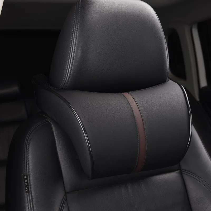Adjustable Car Headrest Pillow PU Leather Auto Seat Neck Support Cushion Memory Foam