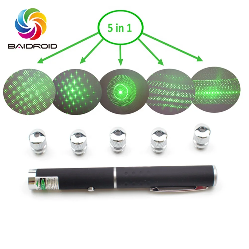 10mw 532nm Green Laser Pointer Pen with 5 caps Star  Packing Set Sparking Laser Pointer 532nm 10mw Laser Pointer with Heads