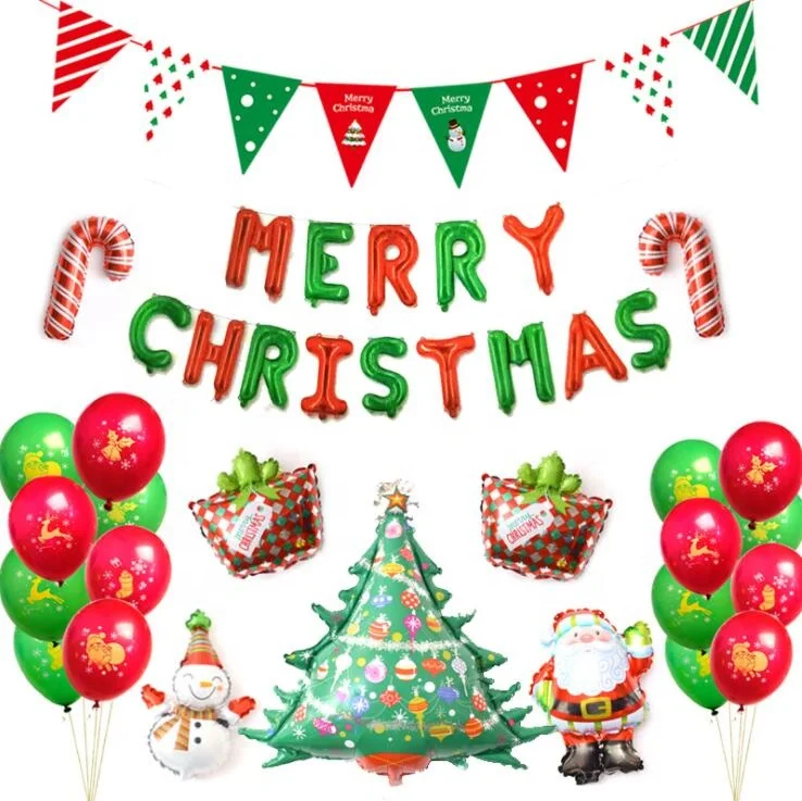 
wholesale christmas decorations products supplies Christmas Banner pennant Santa Claus Balloon set 