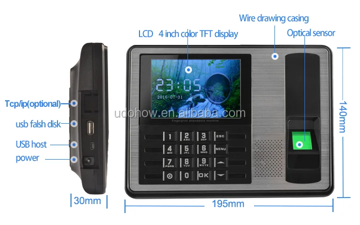 Udohow Biometric sensor home security Fingerprint Time Attendance employee time record system