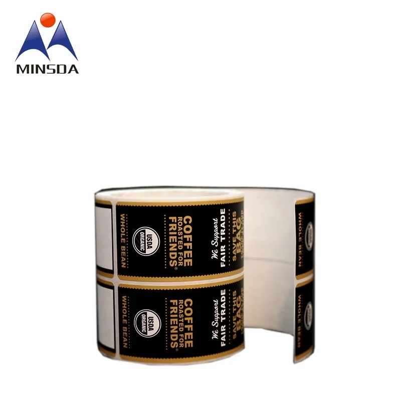 Minsda Custom Adhesive Black Food Labels For Coffee Bags Printed Coffee bag sticker