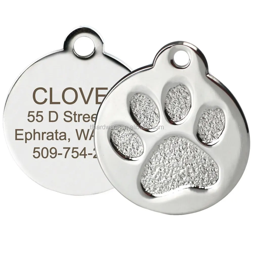 Factory wholesale zinc alloy dog paw tag stainless steel cat tag Custom Pet Dog ID Metal Tag With Engraving Logo