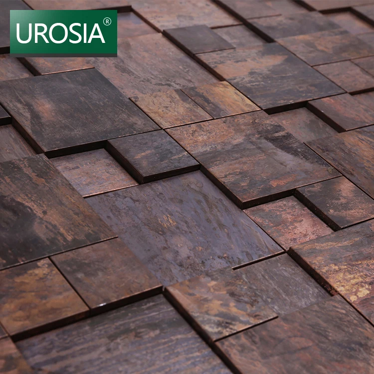 Luxury Rustic Bathroom Antique Rustic Mosaic Bronze Wall Tile Square 3d Copper Bronze Metal Mosaic Tile