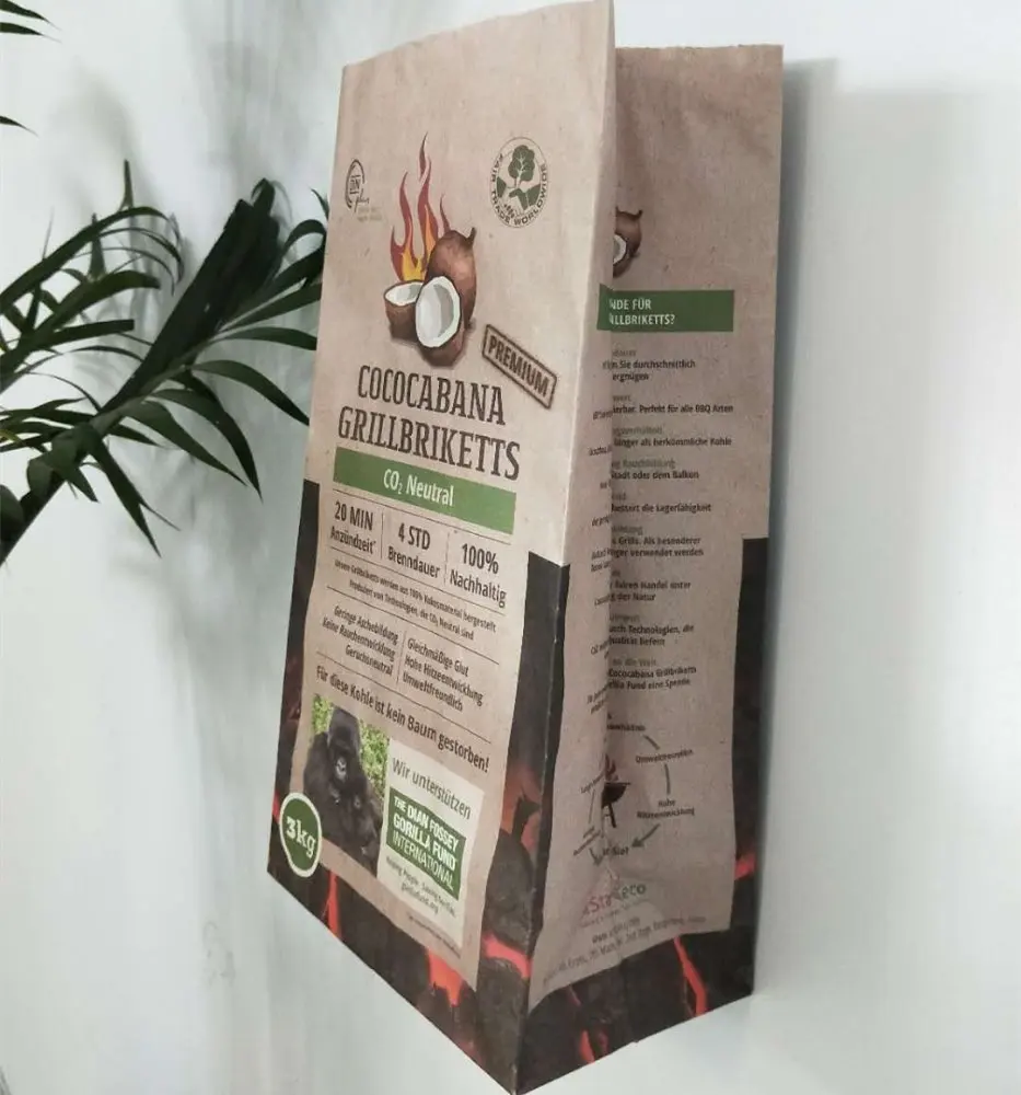 Custom design 2 layer kraft paper charcoal packing bag brown paper bag for charcoal
