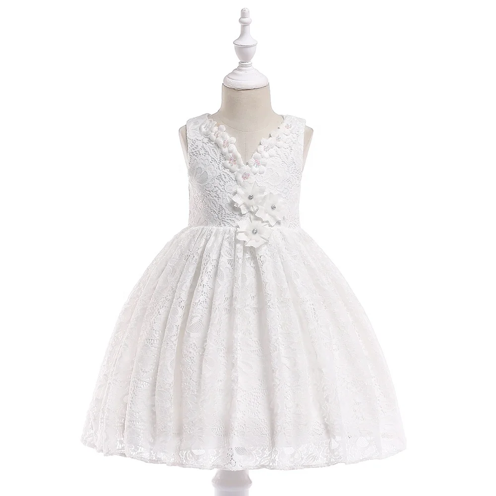 
2019 White Princess Short Lace Appliqued Girl Dresses First Communion Ball Gown 